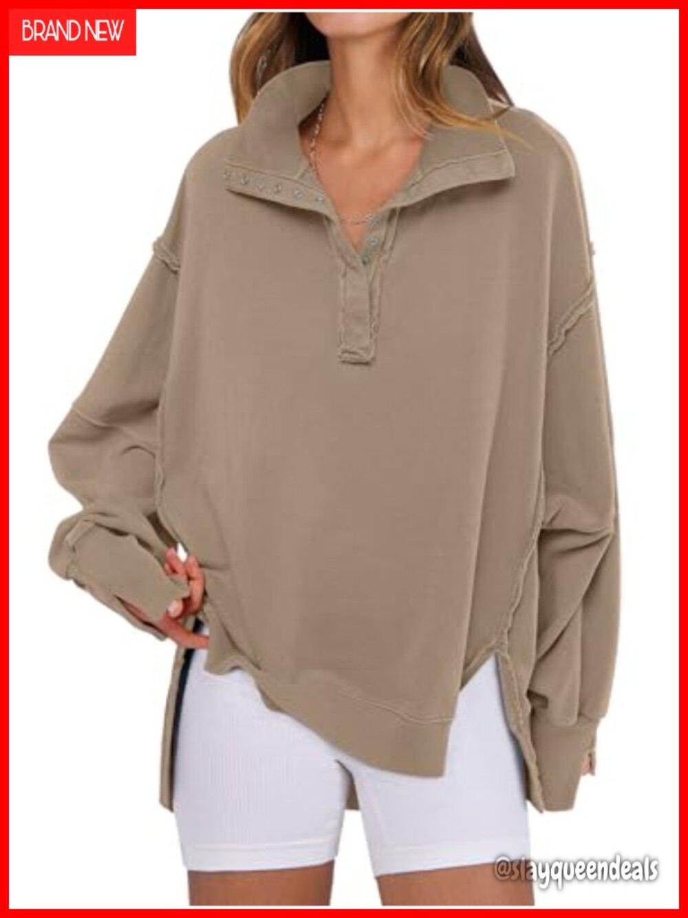 Oversized Henley Sweatshirt Womens Casual Fall Pullover Top